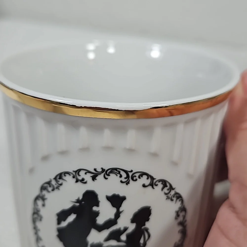 set of 2 Victorian couple silhouette Czechoslovakia porcelain tea cups